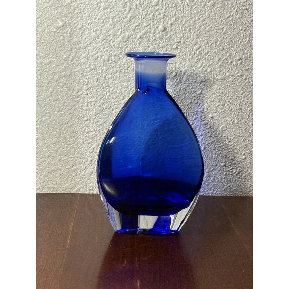 Vintage Cristalleria Toscana Cobalt Blue Glass Decanter Tri-Sided No Stopper